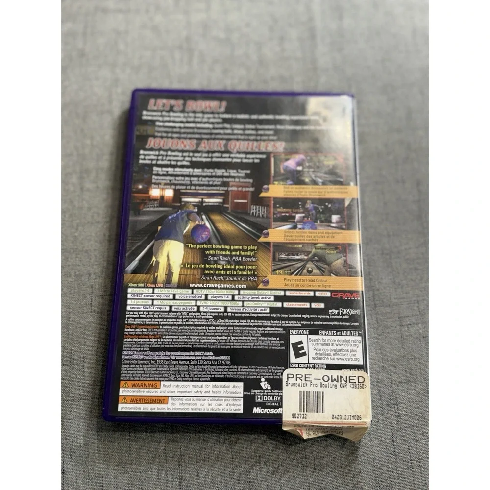 Brunswick Pro Bowling Microsoft Xbox 360 Kinect , 2010 Rated E With Manual